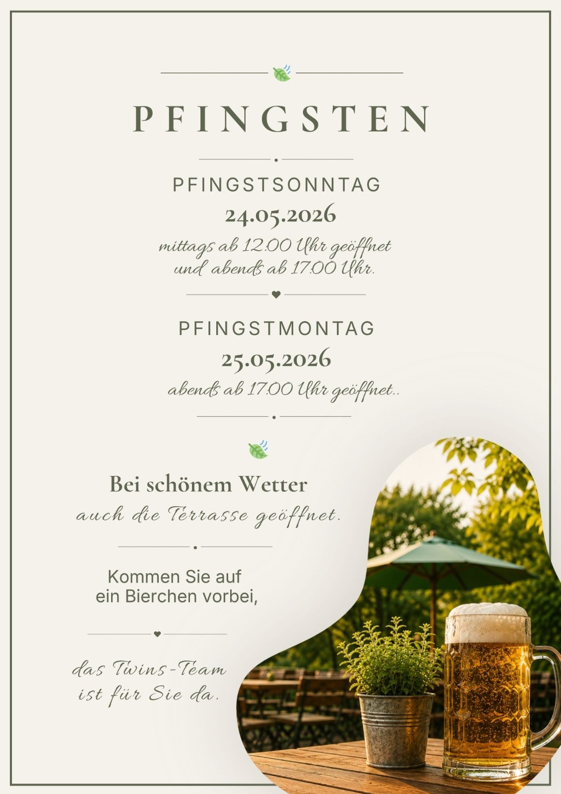 Pfingsten Öffnungszeiten